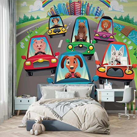 Araba Yarışları Çocuk Odası Duvar Kağıdı Baskı