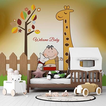 Zürafa Görselli Çocuk Odası Duvar Kağıdı Baskı