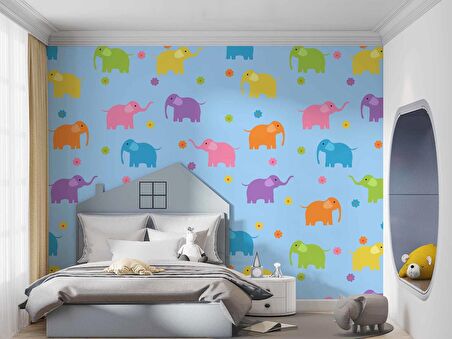 Fil Desenli Çocuk Odası Duvar Kağıdı Baskı