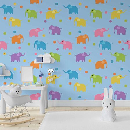 Fil Desenli Çocuk Odası Duvar Kağıdı Baskı