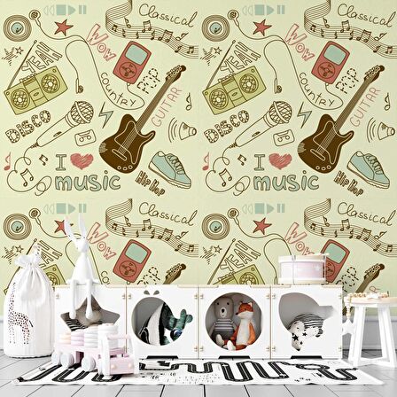 Müzik Çocuk Odası Duvar Kağıdı Baskı