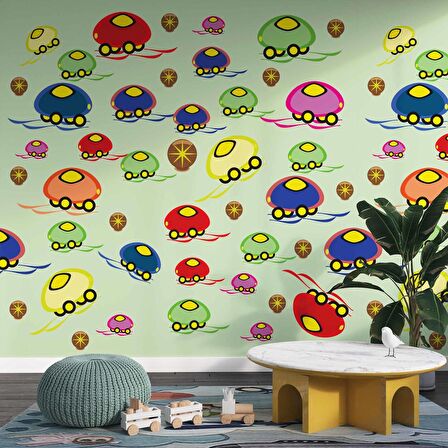 Mantar Arabalar Çocuk Odası Duvar Kağıdı Baskı