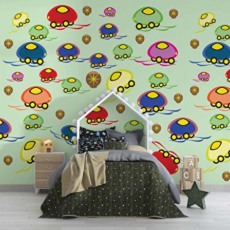 Mantar Arabalar Çocuk Odası Duvar Kağıdı Baskı