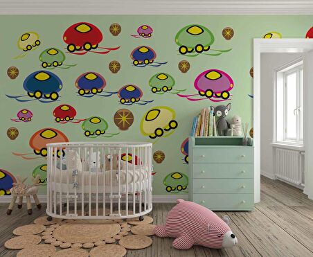 Mantar Arabalar Çocuk Odası Duvar Kağıdı Baskı