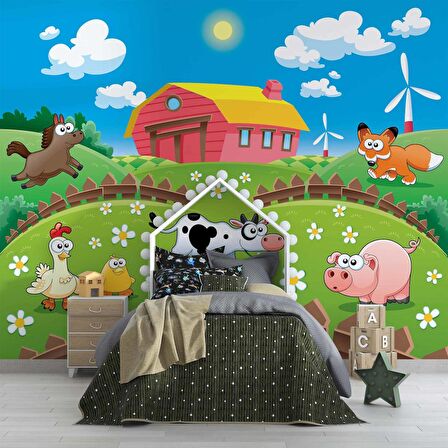 Çiftlik Çocuk Çocuk Odası Duvar Kağıdı Baskı