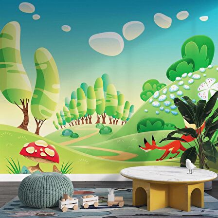 Ormandaki Sevimli Tilki  Çocuk Çocuk Odası Duvar Kağıdı Baskı