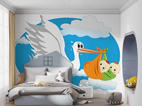 Bebek Getiren Leylek Çocuk Odası Duvar Kağıdı Baskı