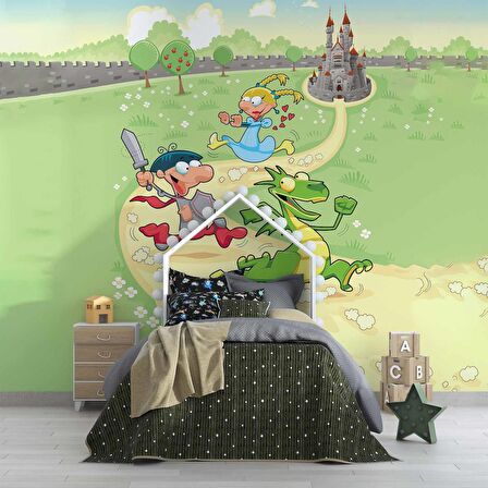 Sevimli Karakterler Çocuk Odası Duvar Kağıdı Baskı