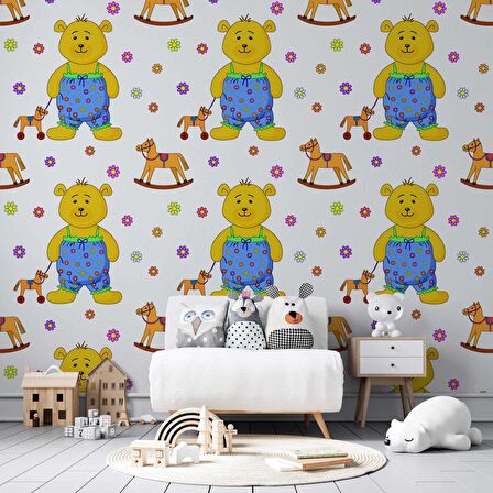 Sevimli Ayıcık Çocuk Odası Duvar Kağıdı Baskı