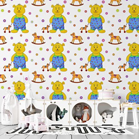 Sevimli Ayıcık Çocuk Odası Duvar Kağıdı Baskı