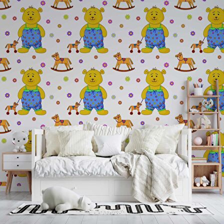 Sevimli Ayıcık Çocuk Odası Duvar Kağıdı Baskı