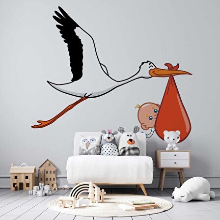 Bebek Getiren Leylek Çocuk Odası Duvar Kağıdı Baskı