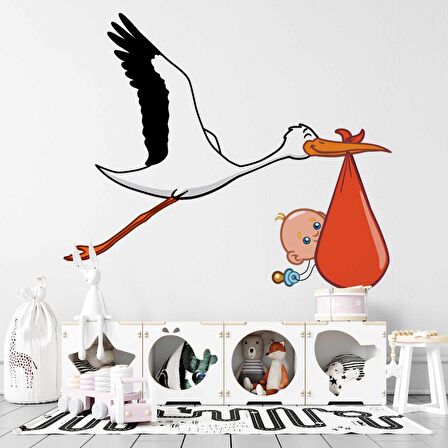 Bebek Getiren Leylek Çocuk Odası Duvar Kağıdı Baskı