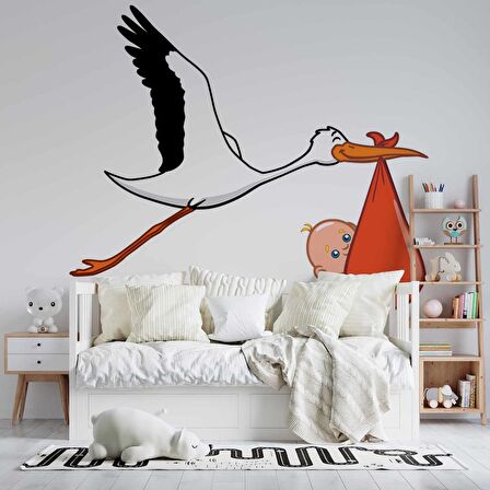 Bebek Getiren Leylek Çocuk Odası Duvar Kağıdı Baskı