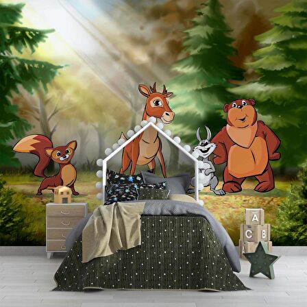 Orman Hayvanları Çocuk Odası Duvar Kağıdı Baskı