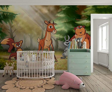 Orman Hayvanları Çocuk Odası Duvar Kağıdı Baskı