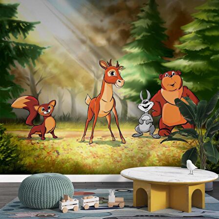 Orman Hayvanları Çocuk Odası Duvar Kağıdı Baskı