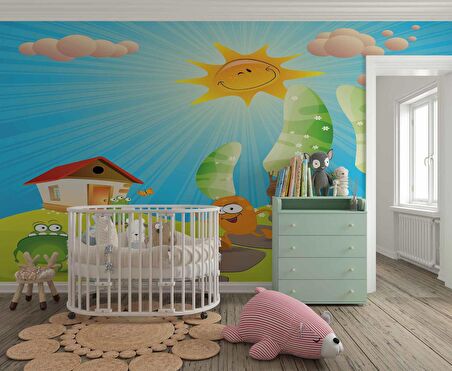 Çizgi Film Karakterli Çocuk Odası Duvar Kağıdı Baskı