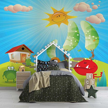 Çizgi Film Karakterli Çocuk Odası Duvar Kağıdı Baskı