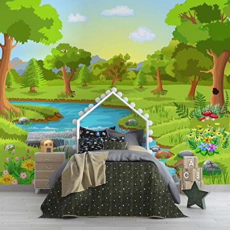 Nehir ve Orman Manzaralı Çocuk Odası Duvar Kağıdı Baskı