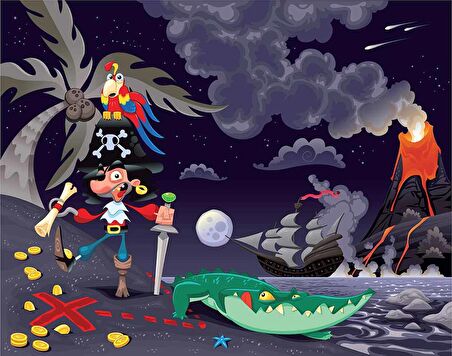 Korsan Adası Gece Çocuk Odası Duvar Kağıdı Baskı