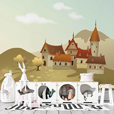 Minik Kasaba Çocuk Odası Duvar Kağıdı Baskı