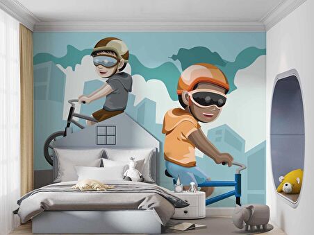 Bisikletli Çocuk, Çocuk Odası Duvar Kağıdı Baskı