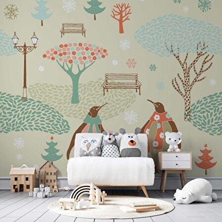 Penguen Parkı Çocuk Odası Duvar Kağıdı Baskı