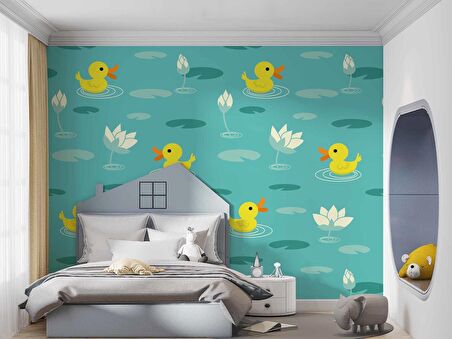 Ördek Desenli Çocuk Odası Duvar Kağıdı Baskı