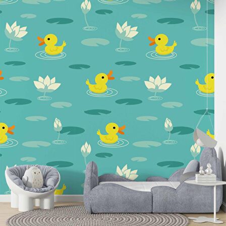 Ördek Desenli Çocuk Odası Duvar Kağıdı Baskı