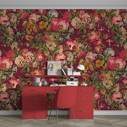 Pembe Gül Desenli Duvar Kağıdı