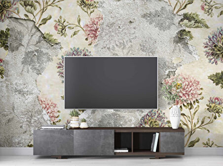 Pembe Gül ve Duvar Dokusu Desenli Duvar Kağıdı