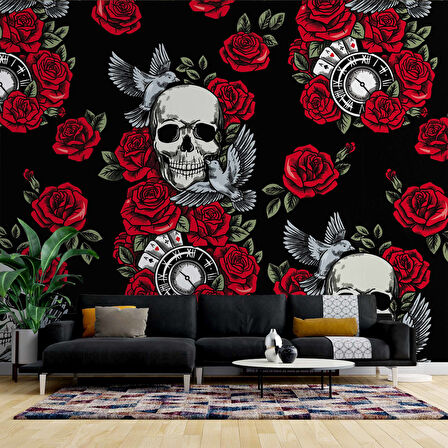 Kuru Kafa ve Kırmızı Gül Temalı Duvar Kağıdı