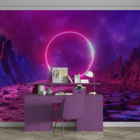 Bilim Kurgu Neon Daire Temalı Duvar Kağıdı