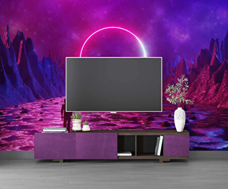 Bilim Kurgu Neon Daire Temalı Duvar Kağıdı