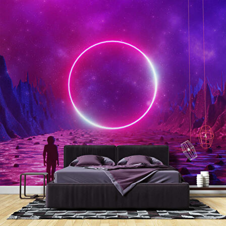 Bilim Kurgu Neon Daire Temalı Duvar Kağıdı