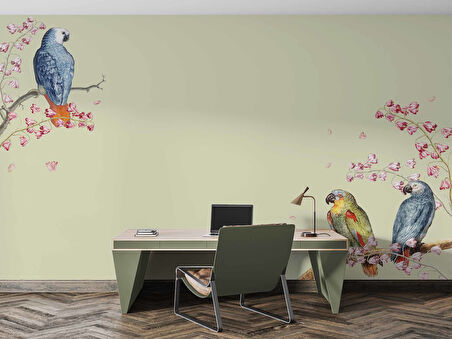 Papağan ve Ağaç Dalı Temalı Duvar Kağıdı