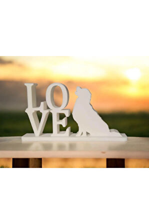 : Golden Retriever "LOVE" Temalı 3D Baskı Dekoratif Objeler