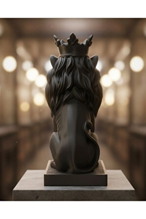 \text{Monark Taçlı Aslan Biblo (18 cm) - Beyaz/Siyah 3D Yazıcı Baskı Dekorasyon Ürünü}