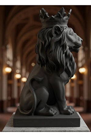 \text{Monark Taçlı Aslan Biblo (18 cm) - Beyaz/Siyah 3D Yazıcı Baskı Dekorasyon Ürünü}