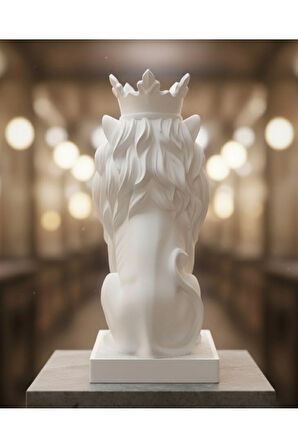 \text{Monark Taçlı Aslan Biblo (18 cm) - Beyaz/Siyah 3D Yazıcı Baskı Dekorasyon Ürünü}
