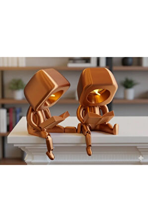 Minik Okuyucu Masa Lambaları | 3D Baskı Dekoratif Gece Işığı - 2'li Set (2 Adet Tealight Dahil)