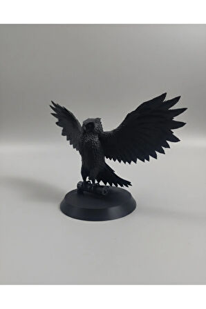 Açık Kanatlı Baykuş Heykeli Siyah | Sanatsal 3D Baskı | Eşsiz Ev Dekorasyonu (24x16cm) | PLA Malzeme