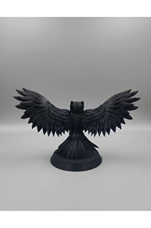 Açık Kanatlı Baykuş Heykeli Siyah | Sanatsal 3D Baskı | Eşsiz Ev Dekorasyonu (24x16cm) | PLA Malzeme