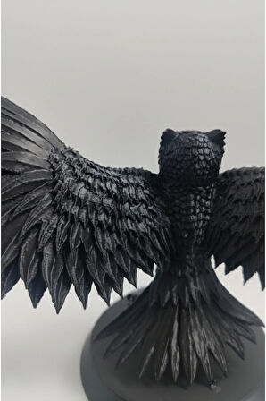 Açık Kanatlı Baykuş Heykeli Siyah | Sanatsal 3D Baskı | Eşsiz Ev Dekorasyonu (24x16cm) | PLA Malzeme