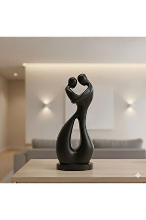 İki Kalp Bir Aşk | Modern Siyah 3D Baskı Çift Heykeli (15 cm) | PLA Malzeme | Romantik Ev Dekoru