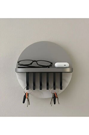 Modern Anahtar Askısı ve Duvar Rafı (Mat Gümüş Gri) - 3D Baskı PLA - 27x23 cm