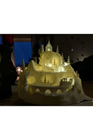 Karlı Diyar Kış Köyü Işıltısı | Yılbaşı Dekorasyonu | 3D Baskı Tealight LED