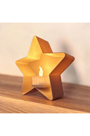 Yıldız Şeklinde Beyaz Tealight Mumluk – 3D Baskı Dekoratif Lamba | Tealight Dahil