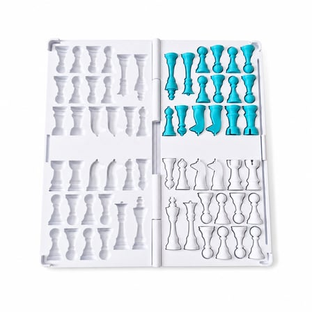 Katlanabilir Mini Satranç Takımı – Beyaz & Turkuaz | 21 x 21 cm | Taşınabilir Satranç Seti